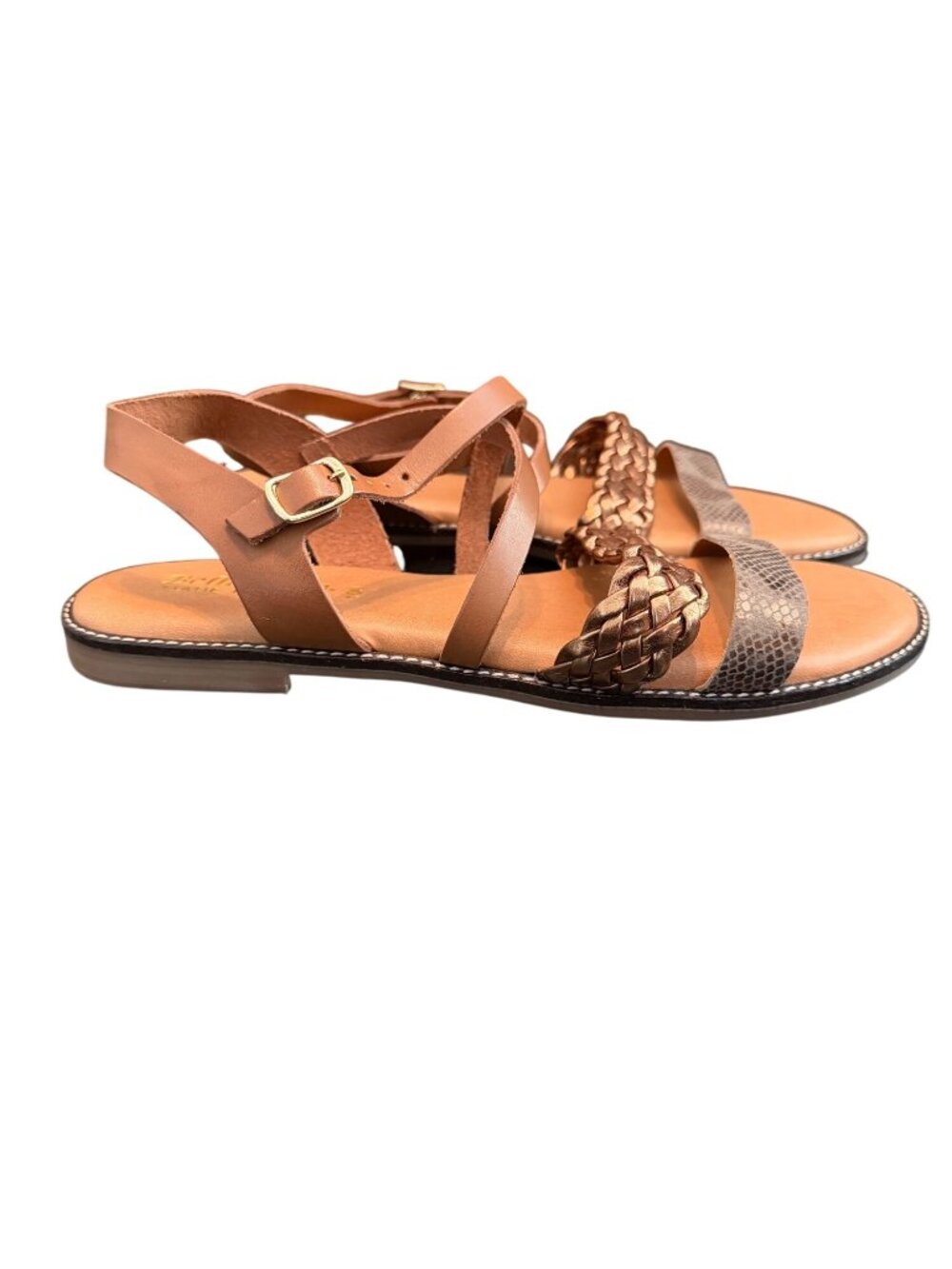 Bella Vita Womens Brown Strappy Leather Sandals With Braided Toe Strap